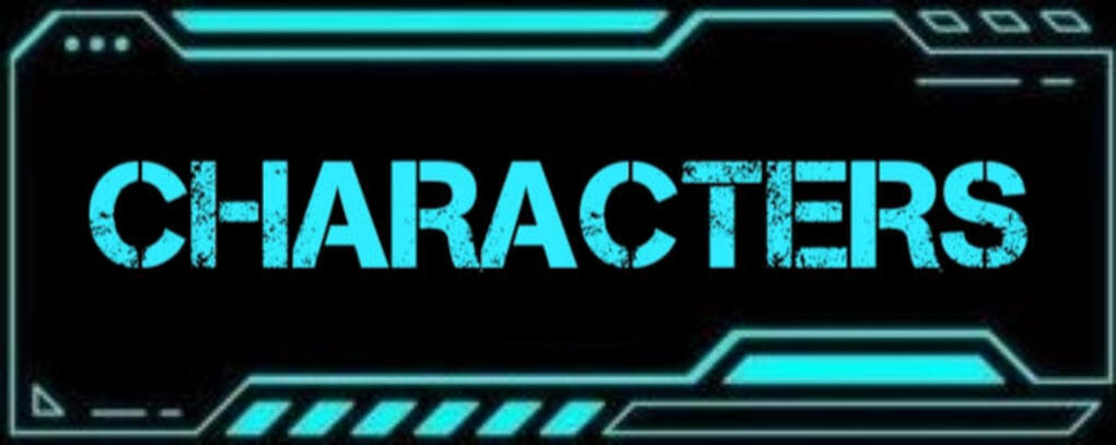 The word characters is written in a sci-fi style.